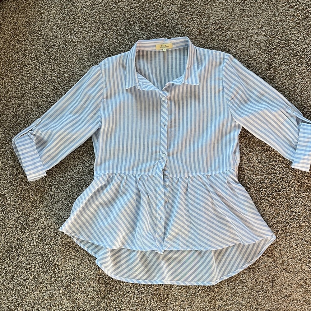Blue and white stripe peplum top